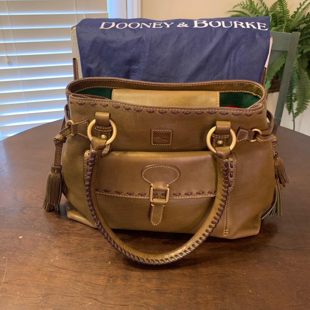 Dooney & Bourke Olive Front Pocket Tassel Tote